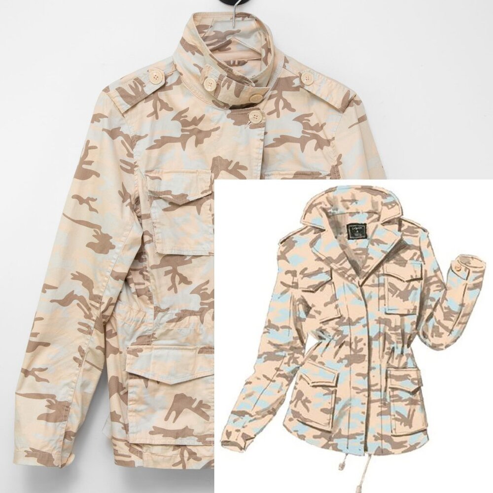 J Peterman Cargo Jacket Camouflage Coat Cotton Blend Camo Brown Tan Size Medium